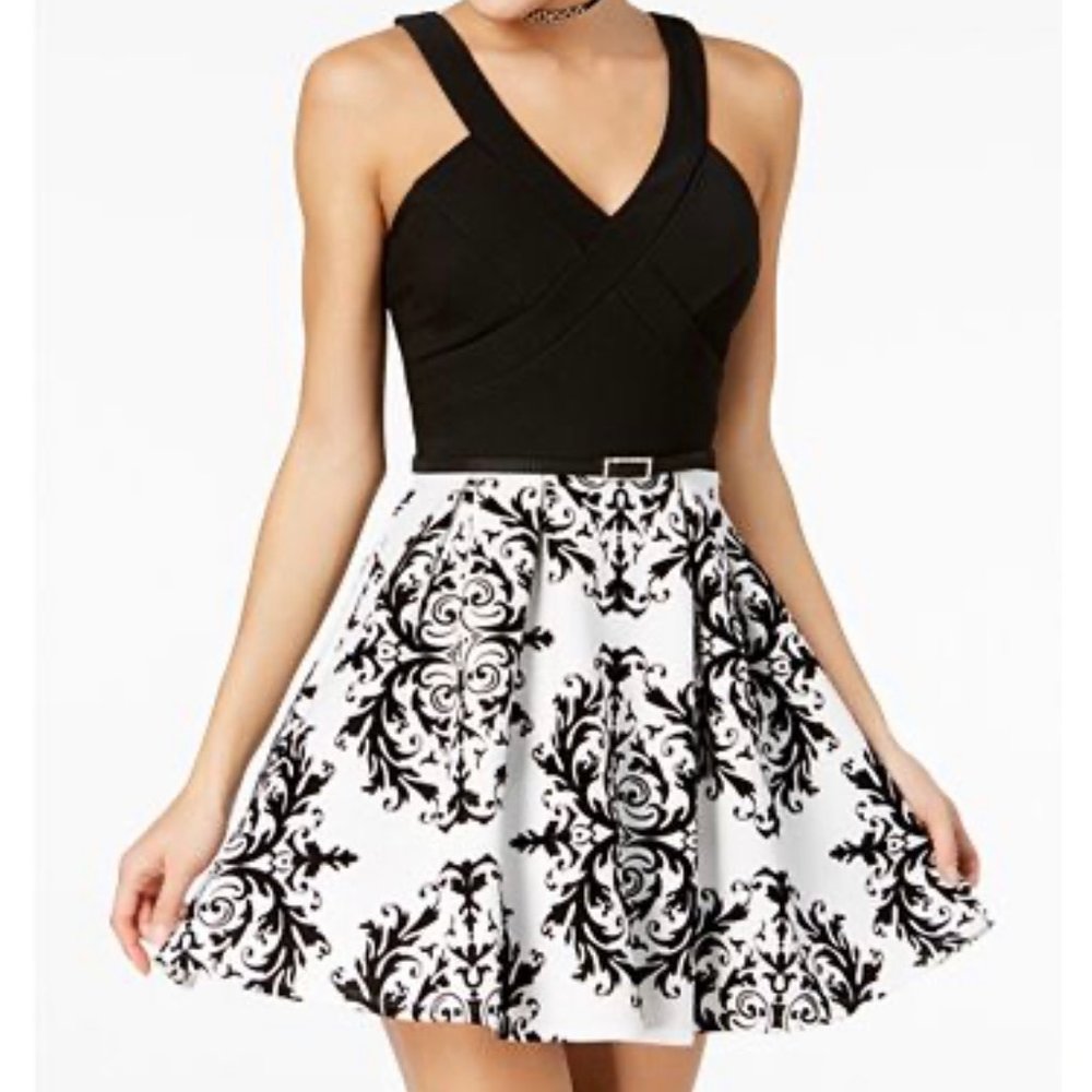 Black and White Damask Cocktail Mini Dress